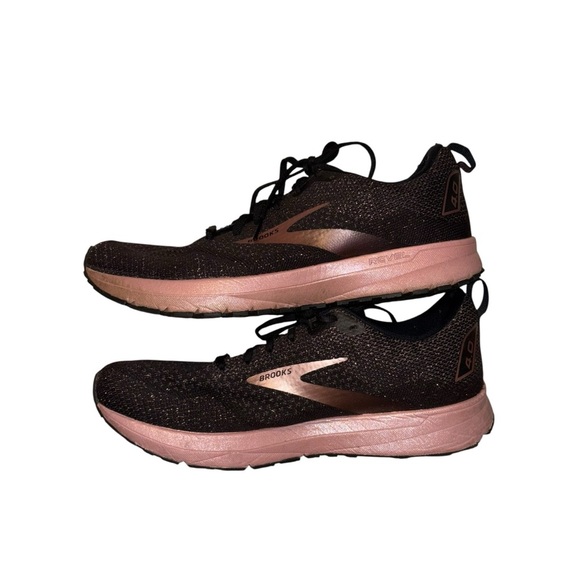 Brooks Revel 4 Energize Black & Glittery Rose Gold Running Shoes Sz 11.5 - Picture 3 of 9
